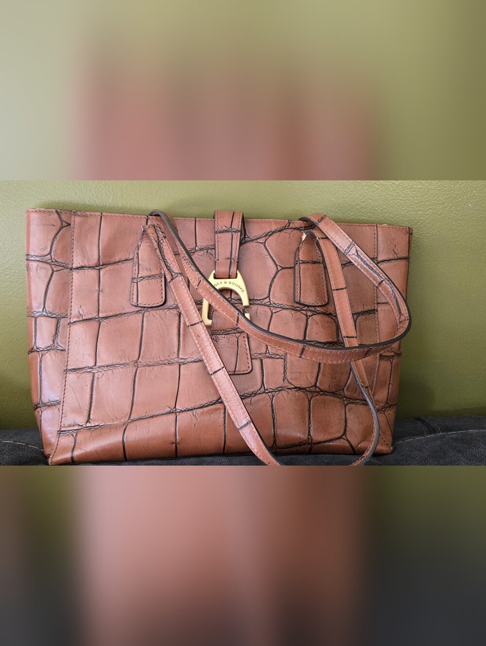 Dooney & Bourke Tan Croc-Embossed Leather Shoulder Tote